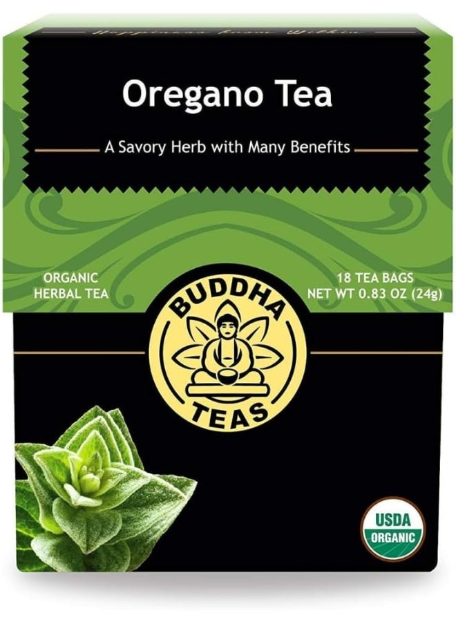Buddha Teas - Organic Oregano Tea - Herbal Tea - For Health & Wellbeing - With Antioxidants & Minerals - Clean Ingredients - Caffeine Free - OU Kosher & Non-GMO - 18 Tea Bags (Pack of 1) - Image 1